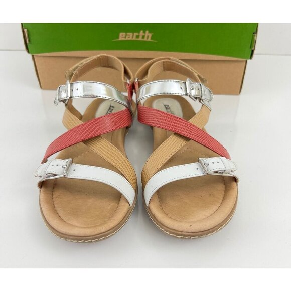 Earth Shoes - Earth Womens Sandy White Multi Sandals 7.5B Strappy Design With Buckle Straps